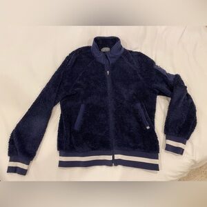 FIGS Bafia Varsity Sherpa Fleece Bomber Jacket in Navy. Size Medium